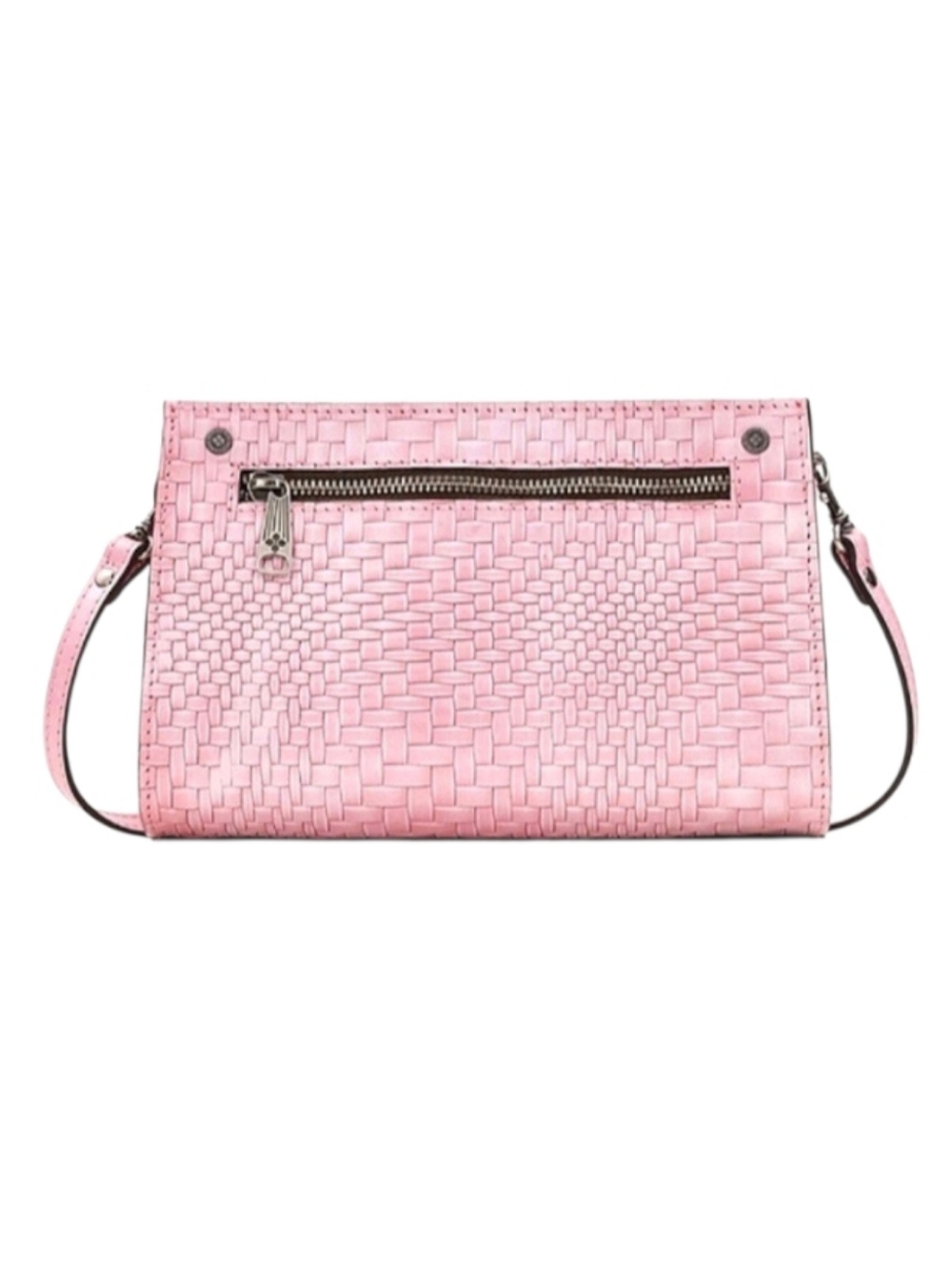 Patricia Nash Turati Pink Woven Leather Crossbody Bag Zip Top
